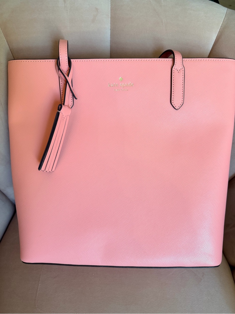kate spade Coral Pink Saffiano Leather Tote with Tassel